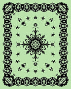 Ornate Floral Mandala Black Light Green Rug