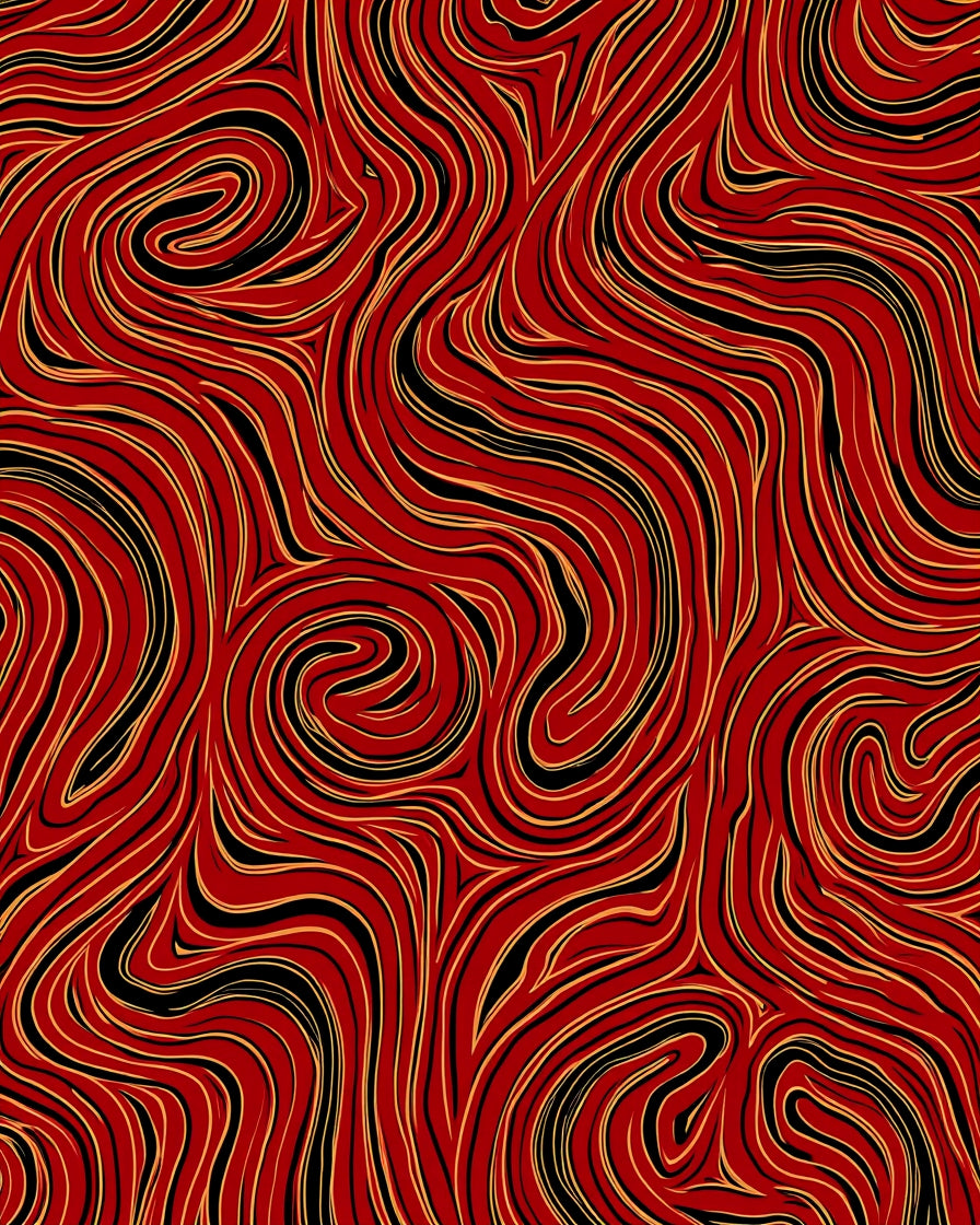 Abstract Swirling Red Gold Pattern Rug