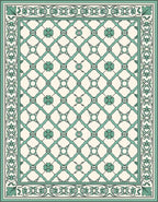 Mint Green Lattice Floral Art Deco Rug