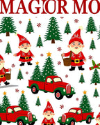 Cheerful Gnomes Red Truck Christmas Trees Rug