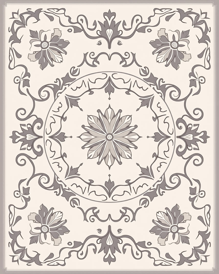 Tonal Floral Scrollwork Traditional Design Rug
