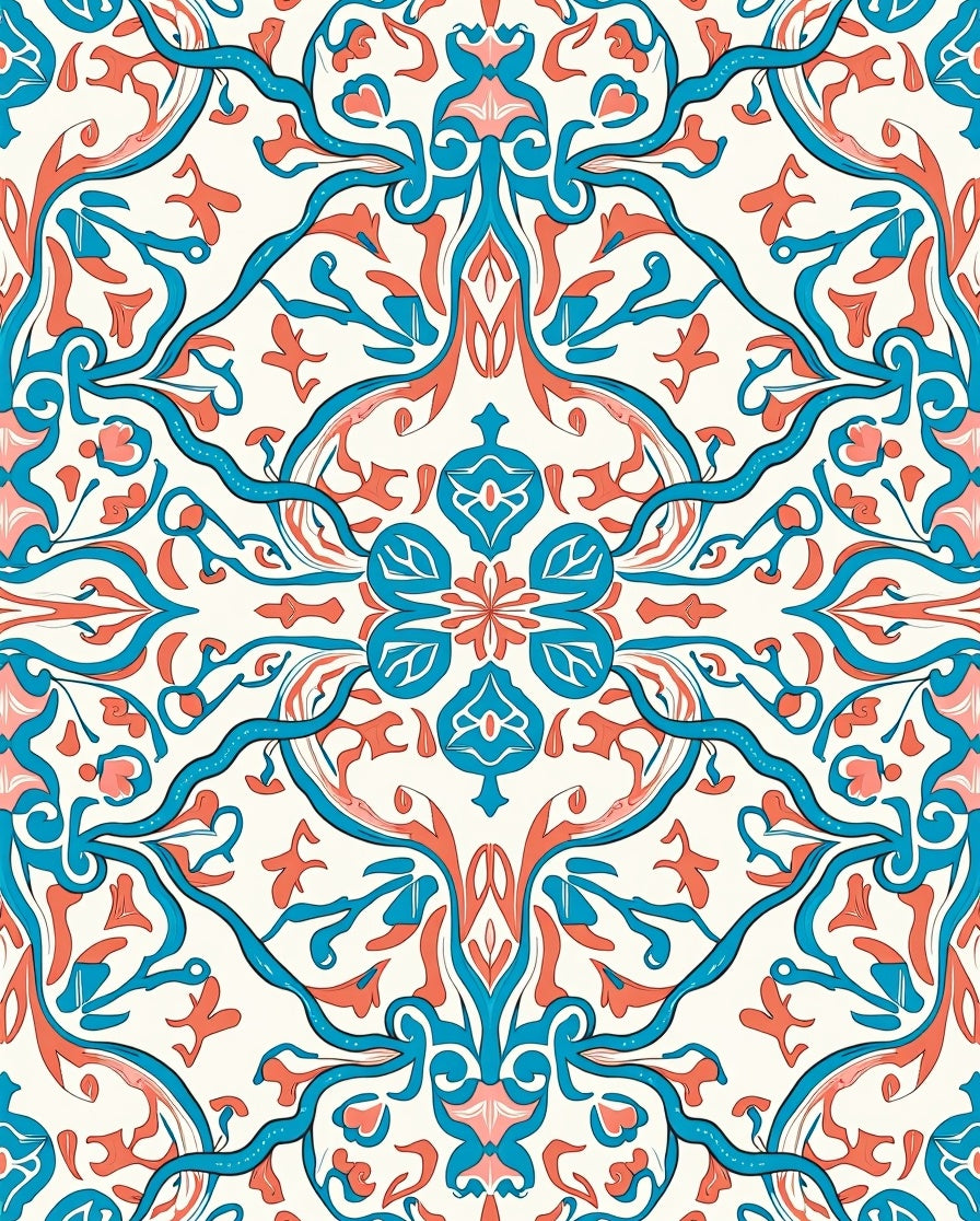 Teal Coral Floral Filigree Pattern Rug