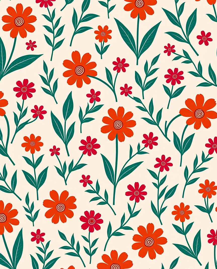Orange Red Floral Pattern Rug