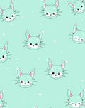 Cute Mint Cat Star Pattern Rug