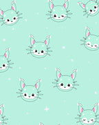 Cute Mint Cat Star Pattern Rug