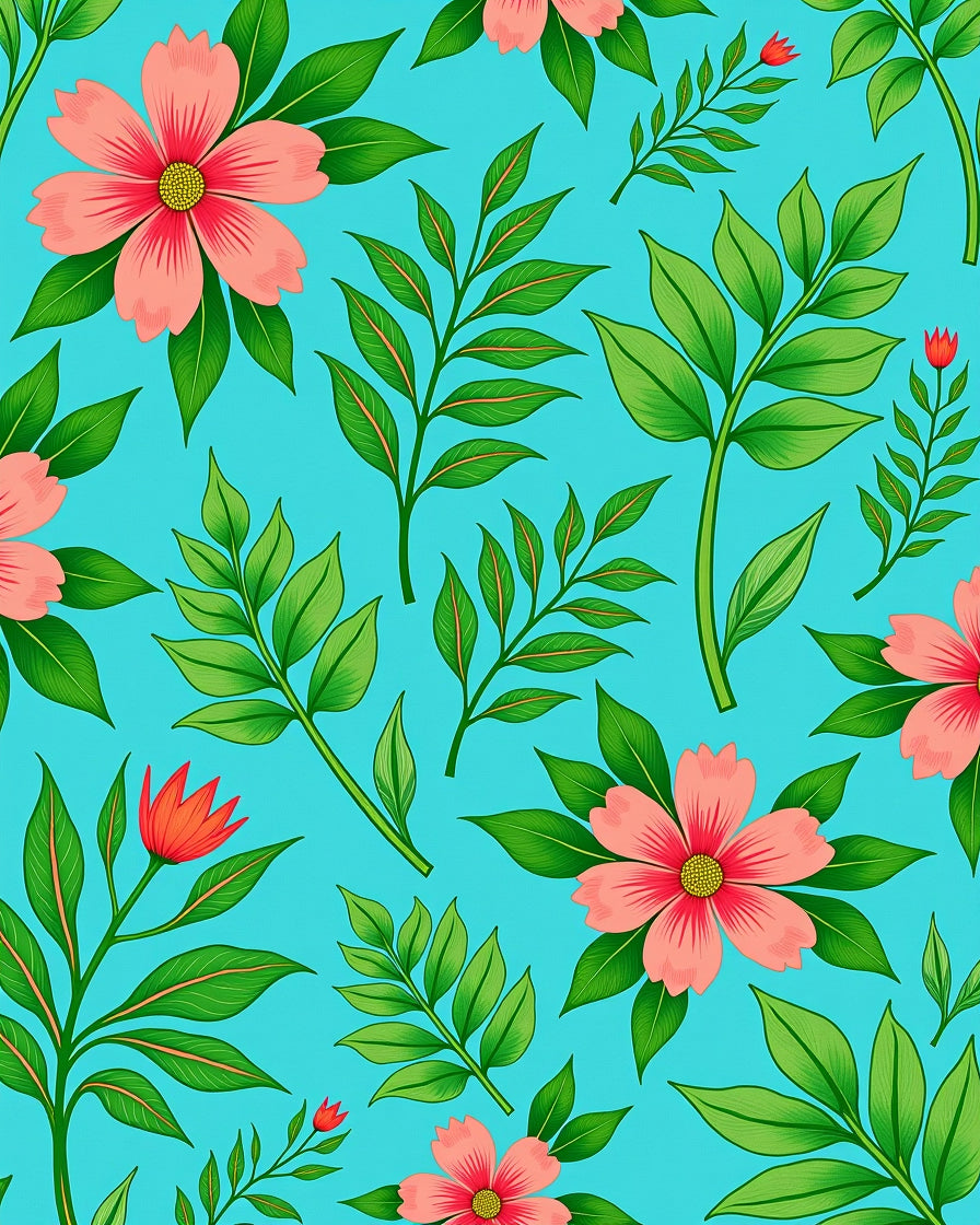 Vibrant Floral Leaf Pattern Textile Art Rug
