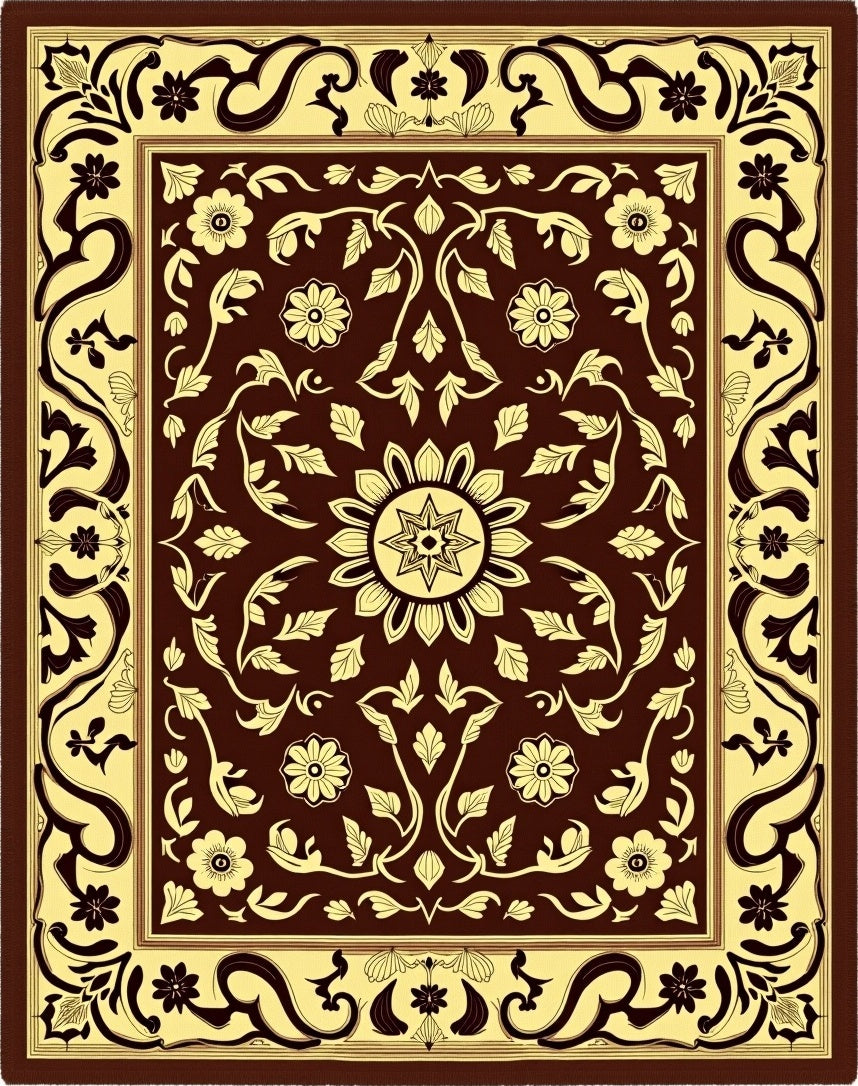 Traditional Floral Vine Detailed Pattern Rug