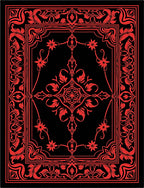 Ornate Red Floral Scroll Pattern Rug
