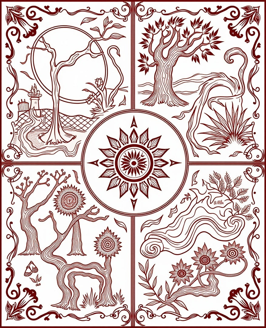 Crimson Sun Tree Nature Quarters Rug