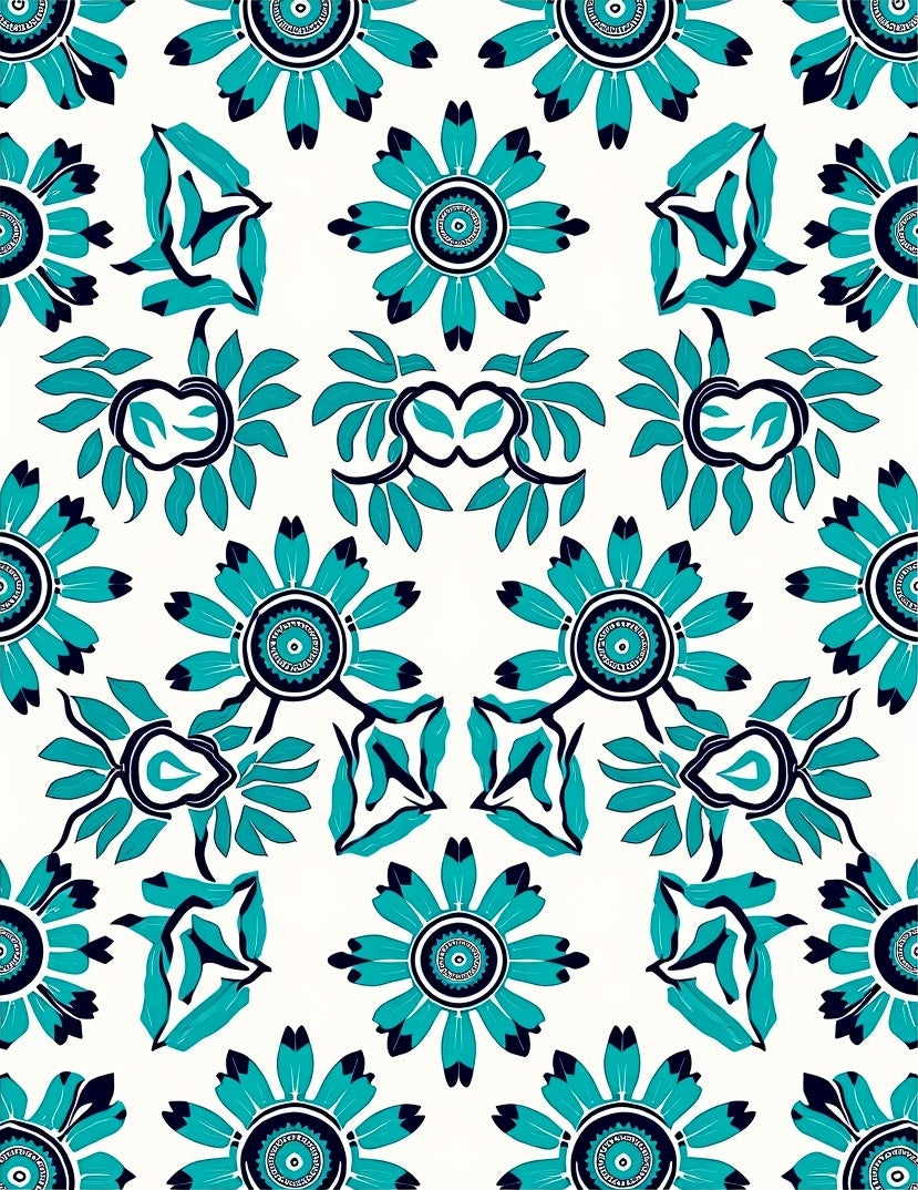 Teal Navy Floral Symmetry Rug