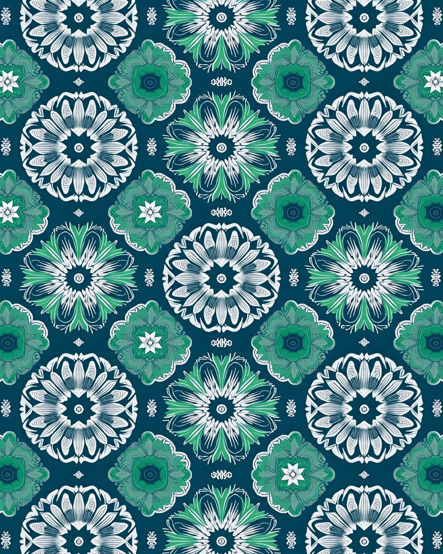 Deep Teal Emerald Mandala Bloom Rug