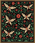 Vintage Butterfly and Floral Pattern Rug