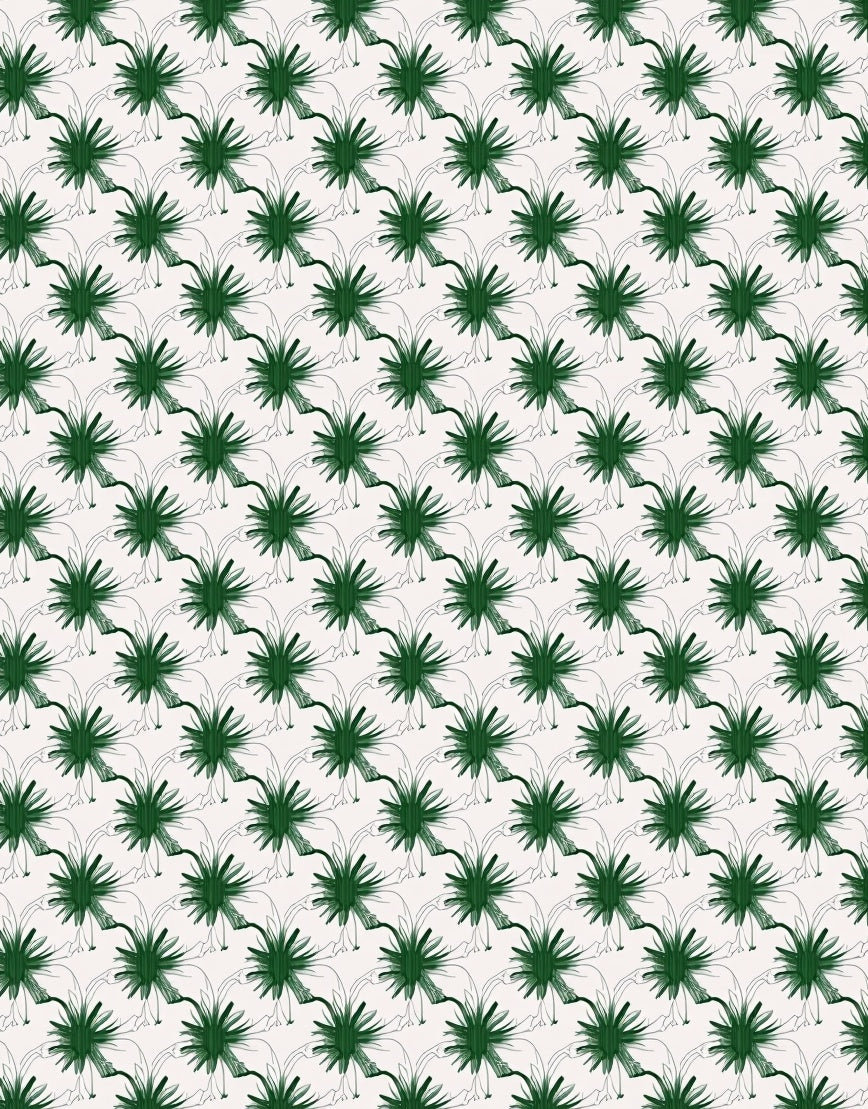 Green Line Art Abstract Flora Pattern Rug