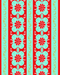 Red Aqua Floral Stripe Medallions Rug