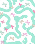 Whimsical Bow Pattern with Aqua Waves Rug