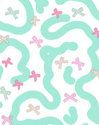 Whimsical Bow Pattern with Aqua Waves Rug
