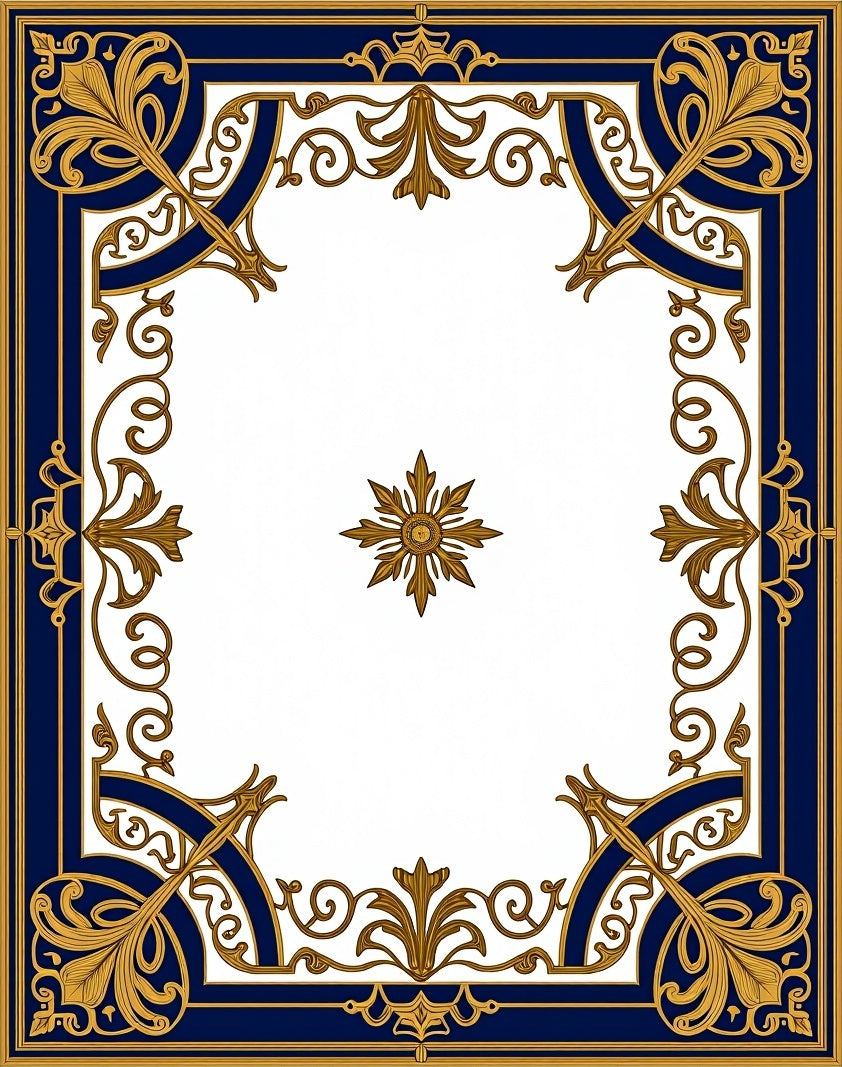 Regal Gold Deep Blue Floral Frame Rug