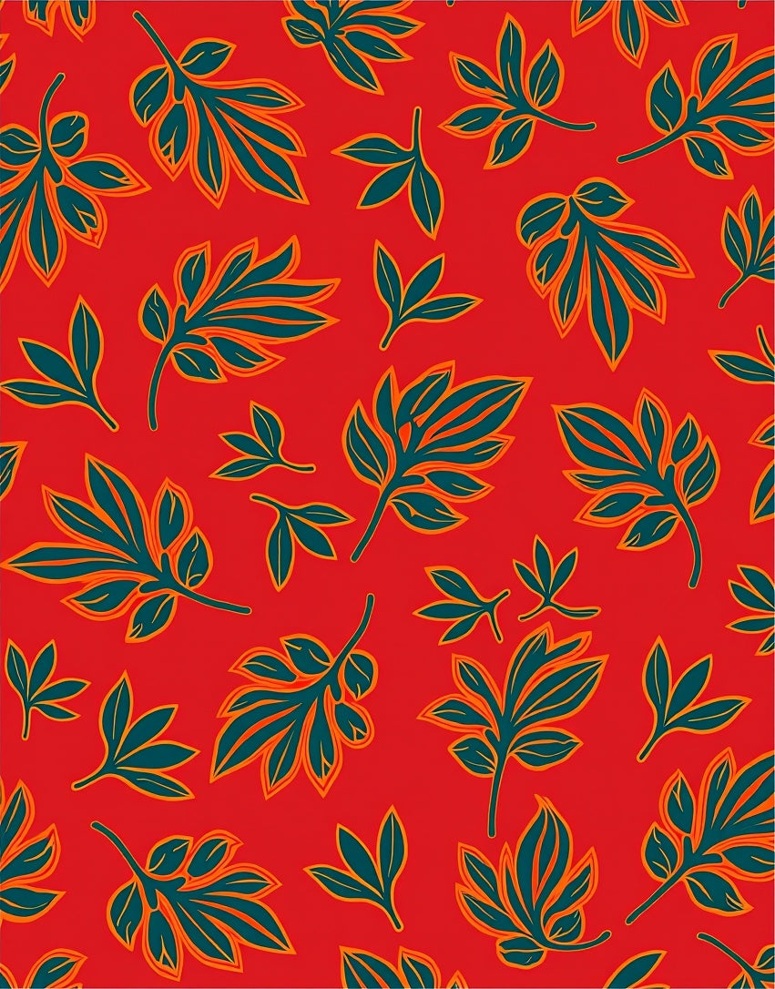 Vibrant Leaf Pattern Red Area Rug