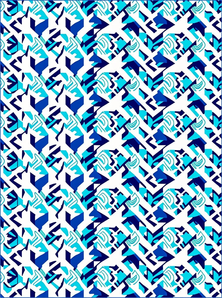 Abstract Geometric Blue Teal Pattern Rug