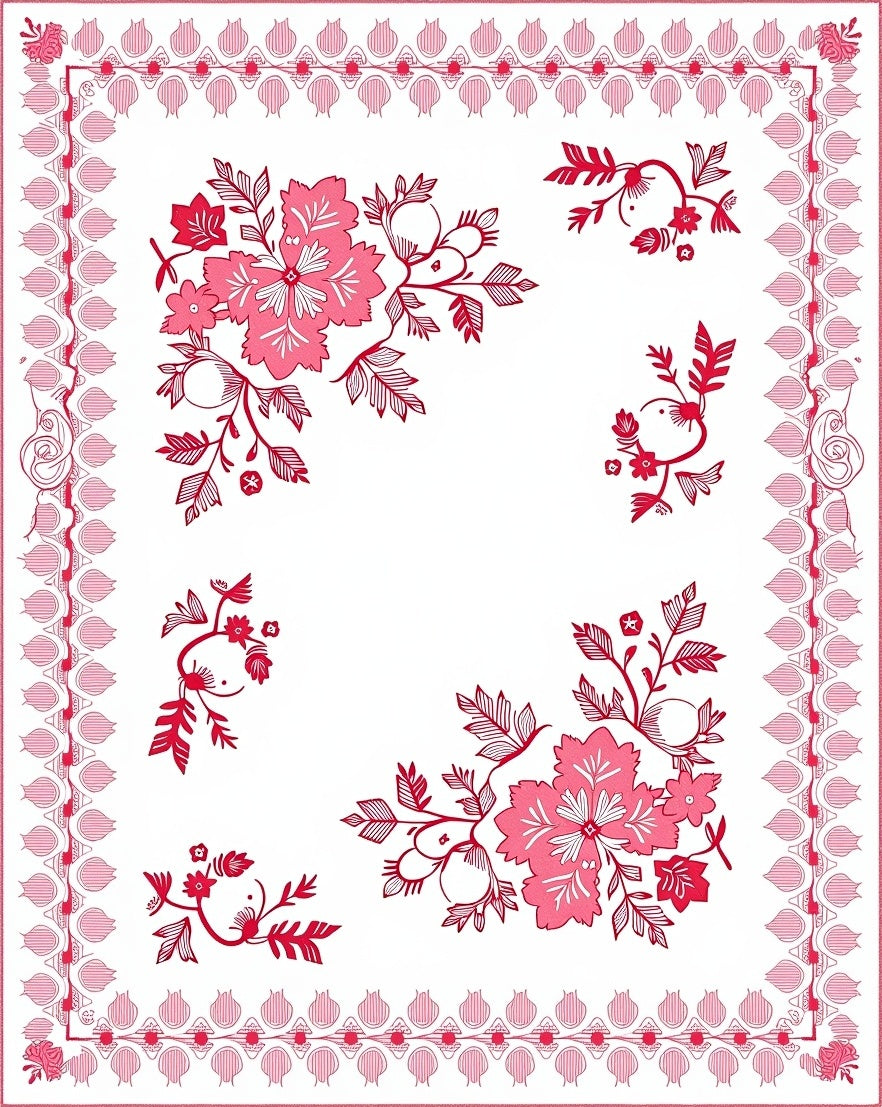 Fuchsia Floral Garden Border Rug