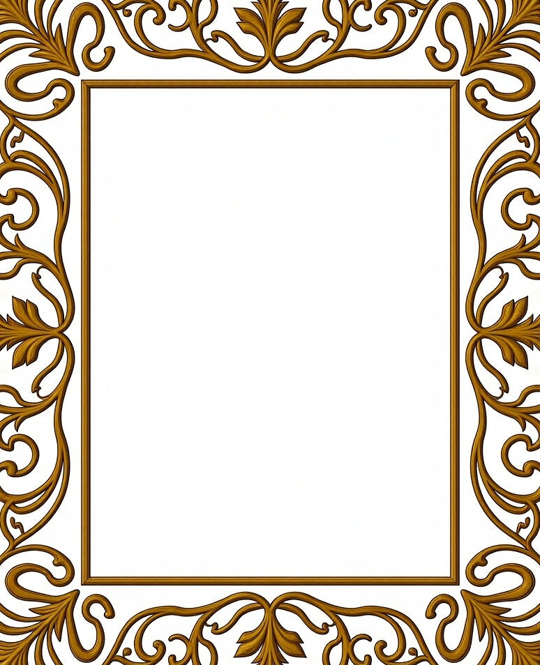 Ornate Gold Leaf Scroll Border Design Rug