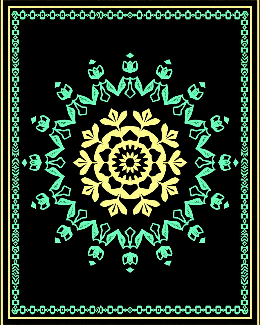 Mandala Yellow Mint Border Rug