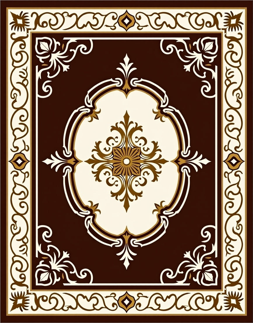 Ornate Floral Centerpiece With Border Rug