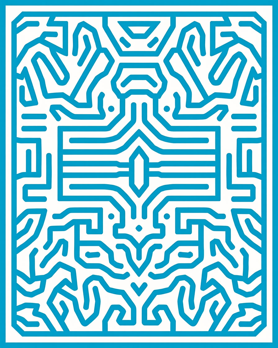 Blue Geometric Circuit Board Pattern Rug