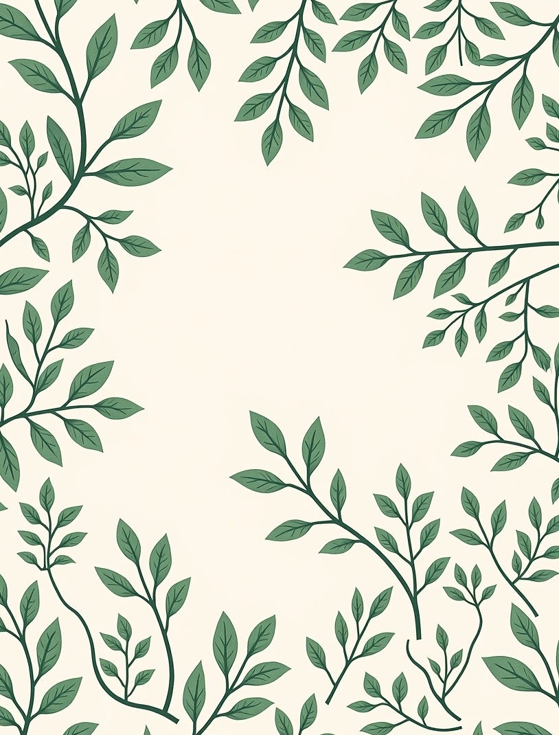 Cream Green Leafy Branch Pattern Rug
