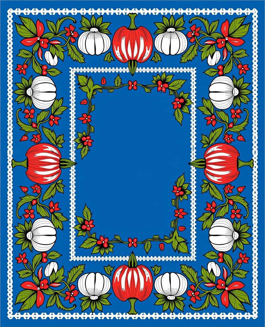 Vivid Blue Botanical Pumpkin Frame Rug