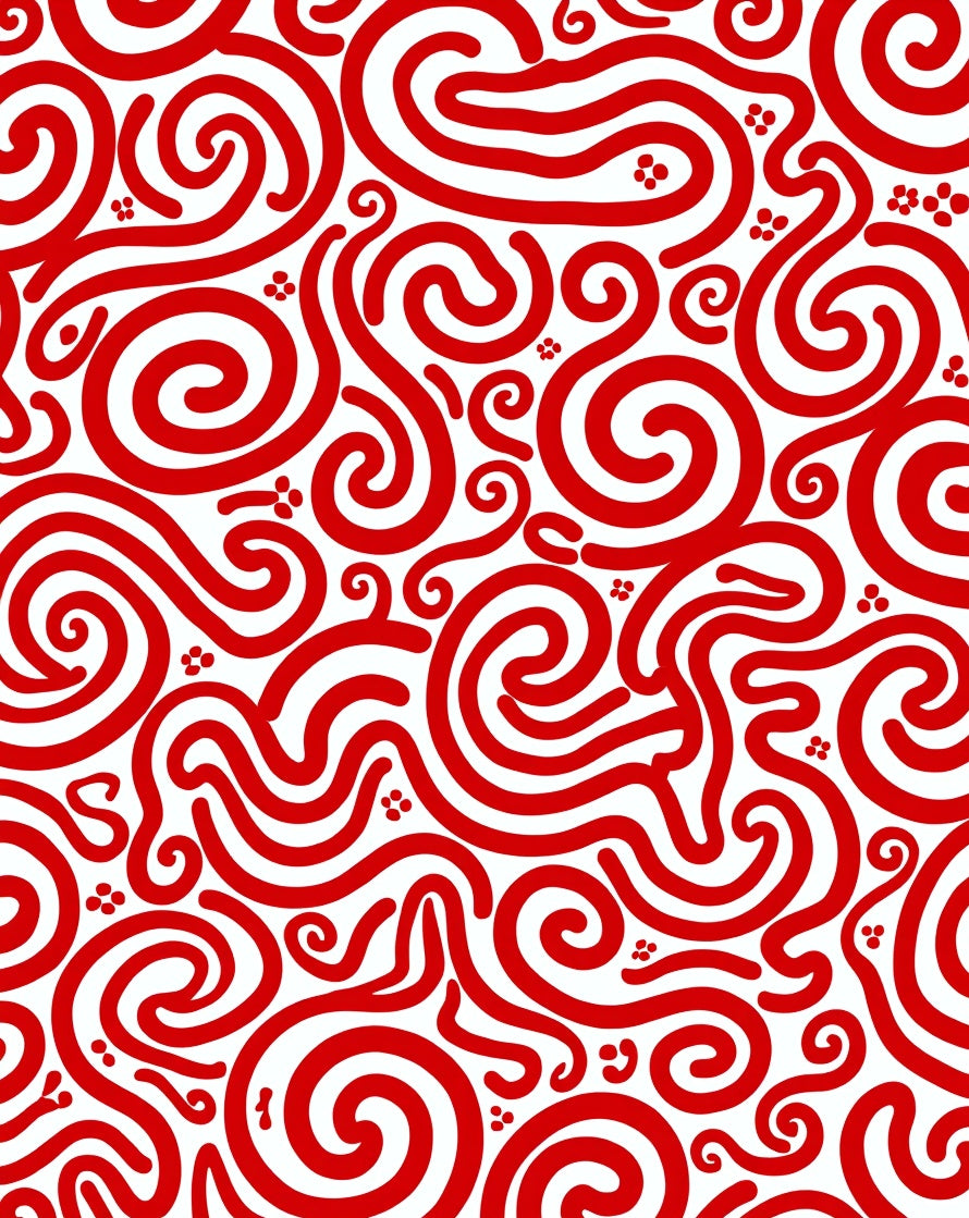 Crimson White Scroll Swirls Rug