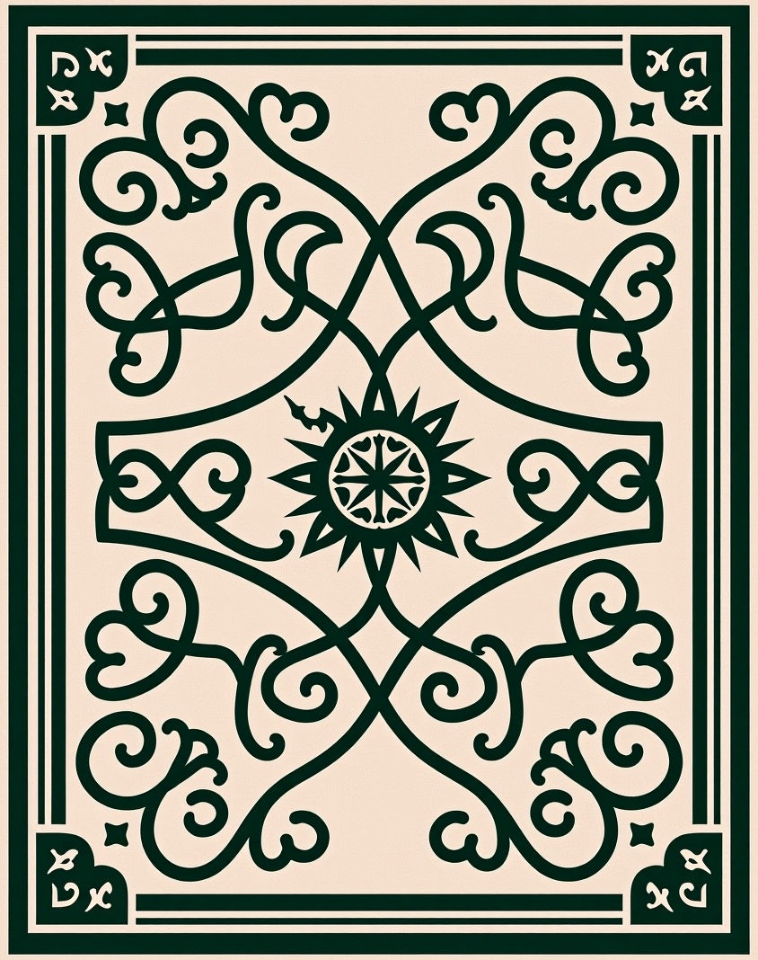 Elegant Scrollwork And Starburst Pattern Rug
