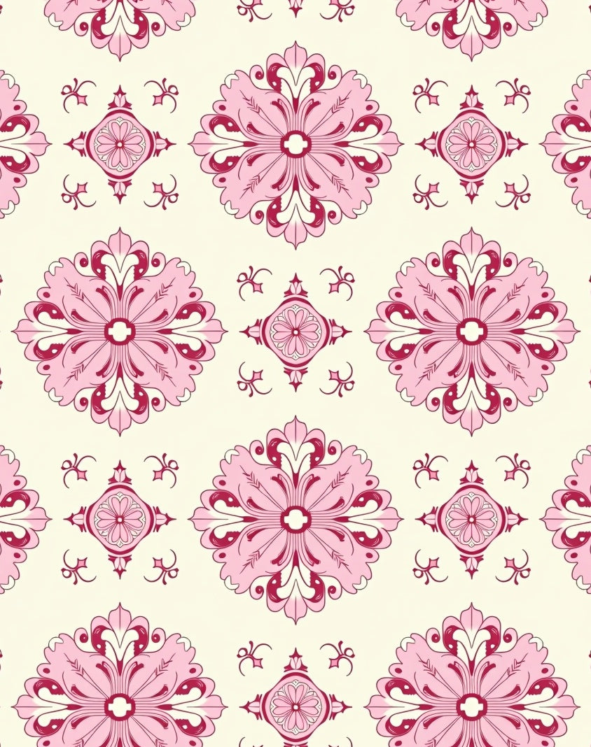 Traditional Pink Floral Scroll Pattern Rug