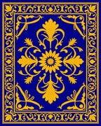 Classic Blue Gold Floral Medallion Rug