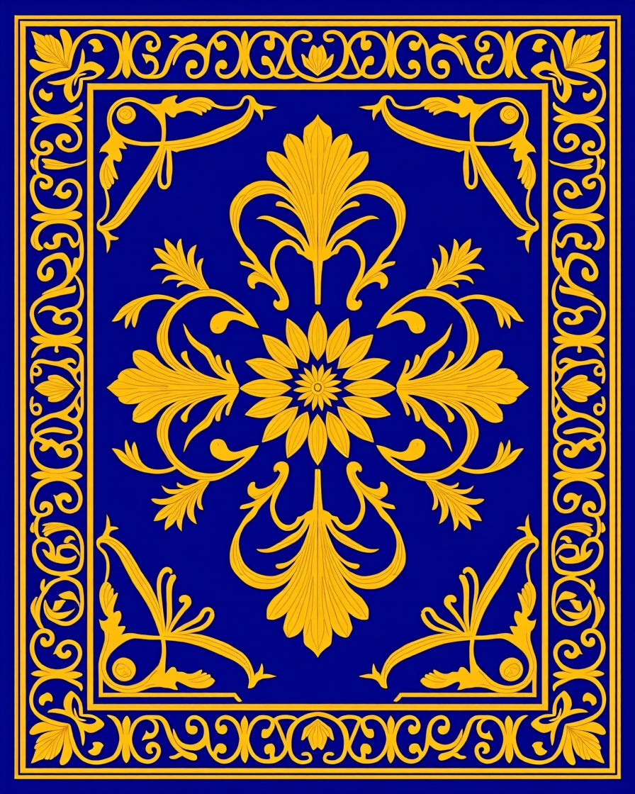 Classic Blue Gold Floral Medallion Rug