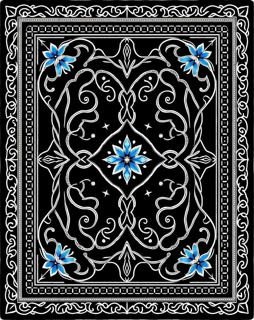 Bold Blue Flourish Floral Design Rug