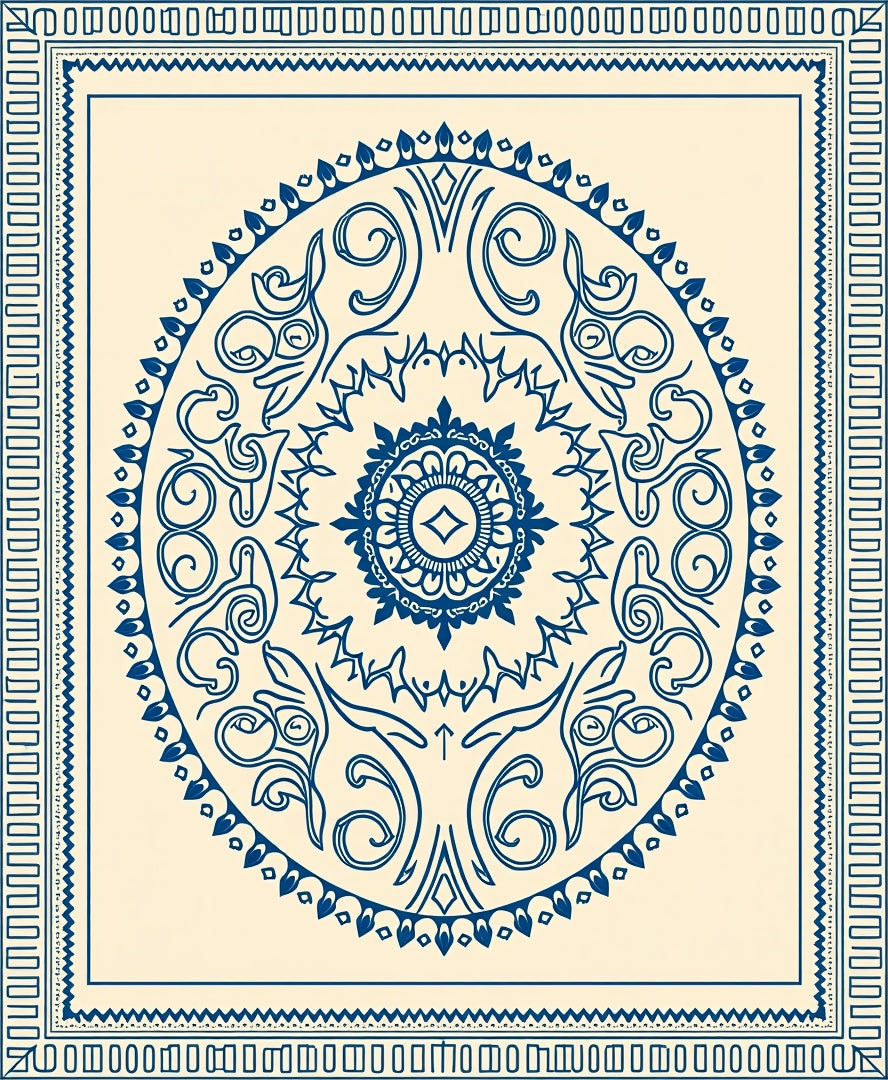 Circular Ink Mandala Pattern Rug