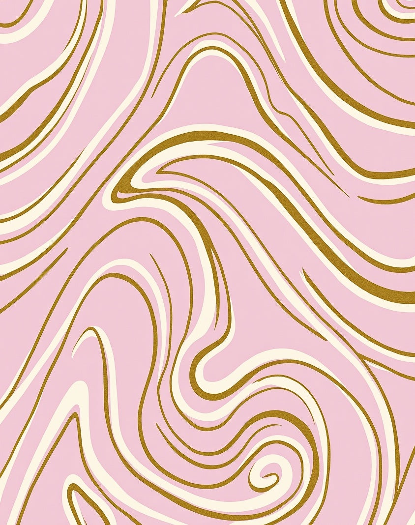 Pink Swirl Gold Accented Swirl Pattern Rug