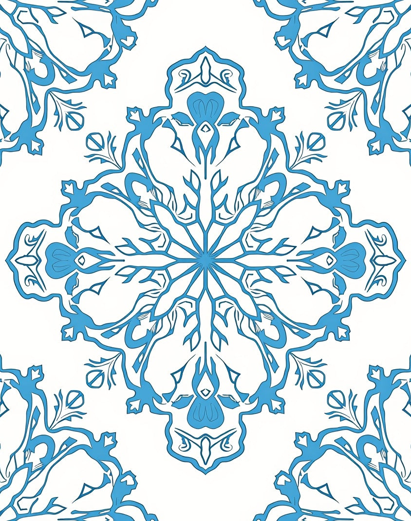 Elegant Blue Floral Mandala Design Rug