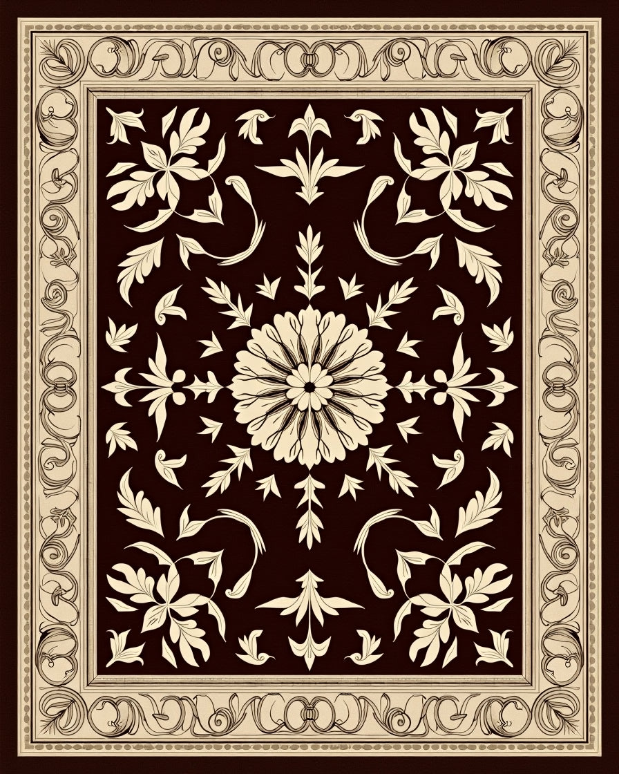 Ornate Floral Border With Centerpiece Rug