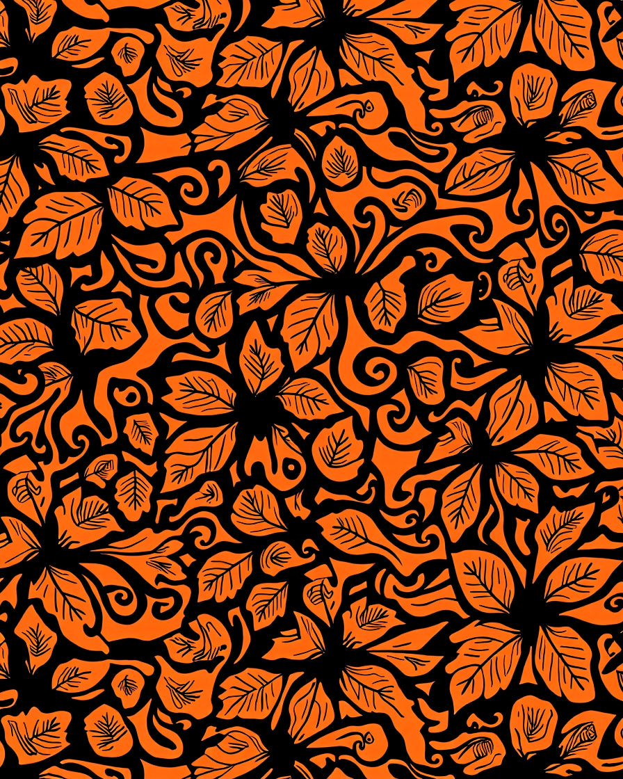 Intricate Orange Floral Swirl Pattern Rug