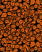 Intricate Orange Floral Swirl Pattern Rug