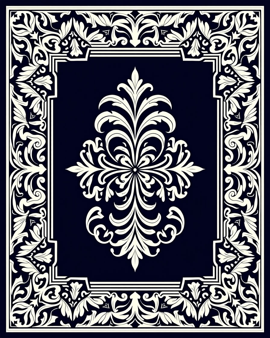 Ornate Floral Damask Pattern Rug