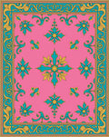 Pink Teal Gold Floral Medallion Rug