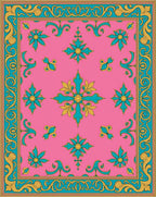 Pink Teal Gold Floral Medallion Rug