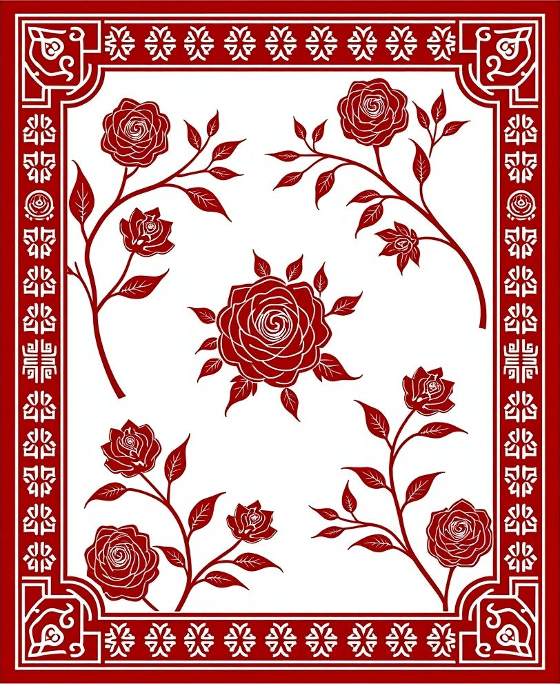 Red Rose Floral Art Rug