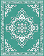 Elegant Teal White Mandala Design Rug