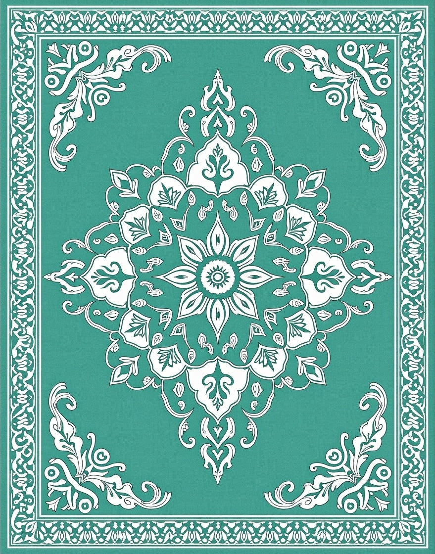 Elegant Teal White Mandala Design Rug