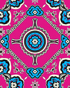 Bold Fuchsia Floral Medallion Pattern Rug