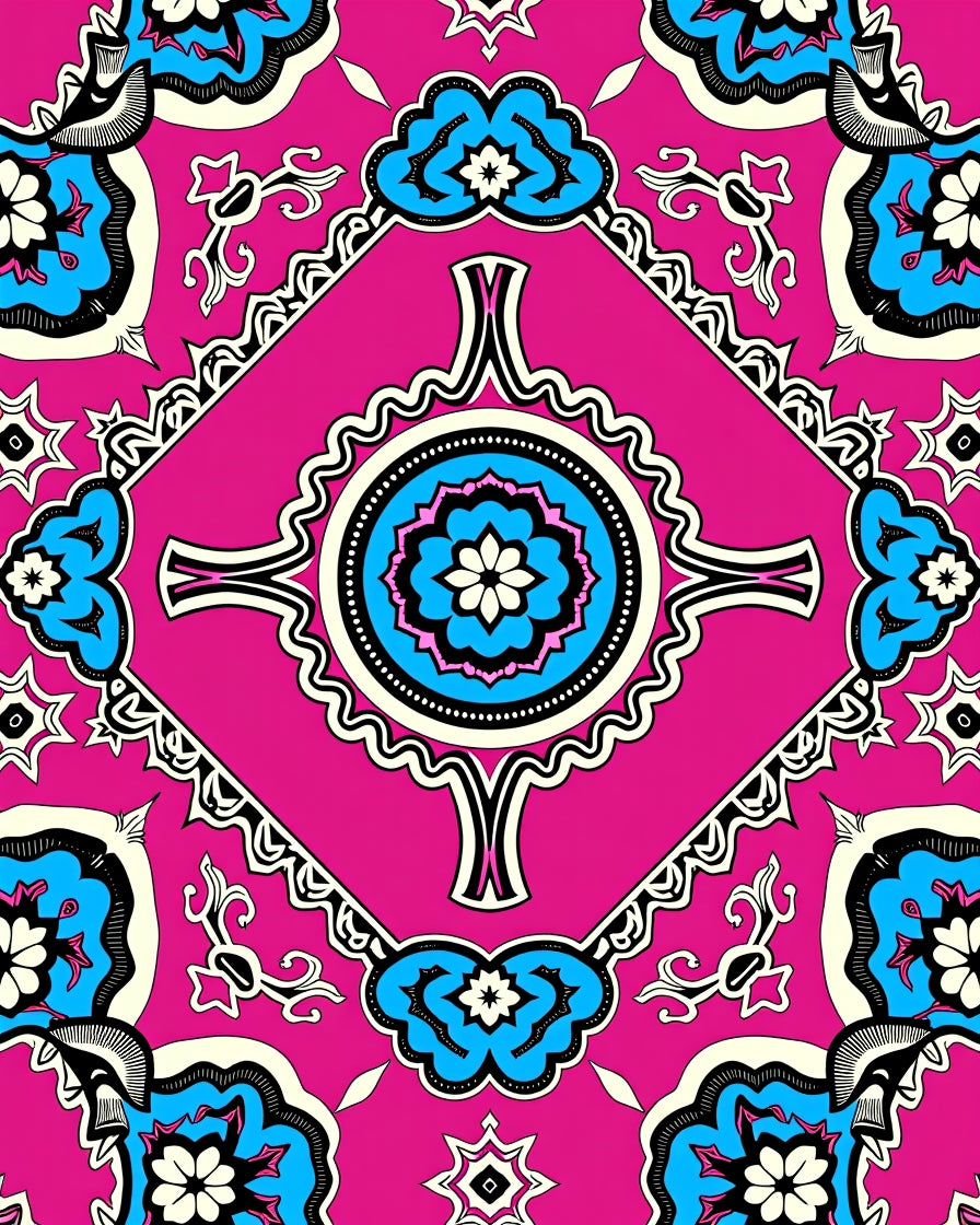 Bold Fuchsia Floral Medallion Pattern Rug